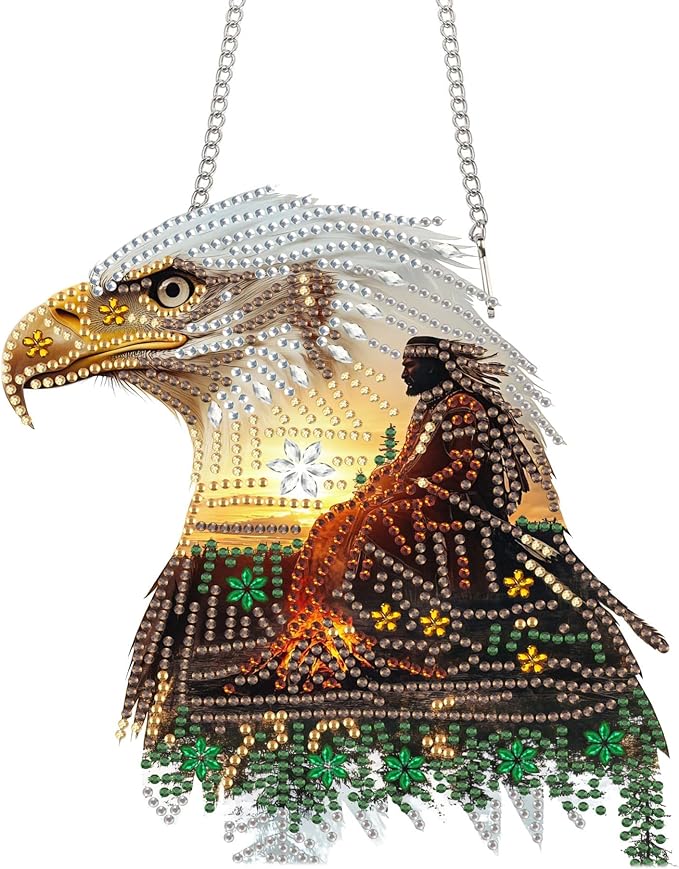 Yomiie Eagle Animal Sun Catcher Window Hanging - DIY Double Sided African Americans Diamond Painting Pendant Kit, Acrylic Diamonds Art Ornament for Front Door Sign & Indoor/Outdoor Decor(8x8 inch)