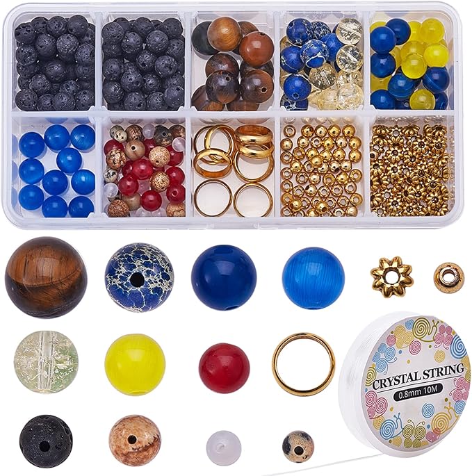 SUNNYCLUE 1 Box 310Pcs DIY Multilayer Solar System Bracelet Making Kit Natural Gemstone Universe Galaxy Nine Guardian Planets Necklace Beading Christmas Bracelet Jewelry Making Starter Craft Supplies