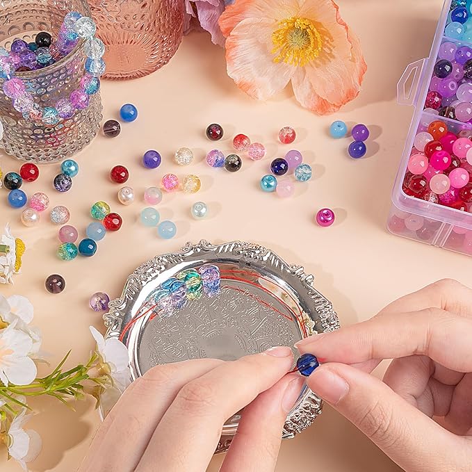 XSEINO About 3800PCS 8mm Glass Beads Bracelet Making Set, 208 Assorted Colors Crystal Glass Beads for Making and DIY Crafts