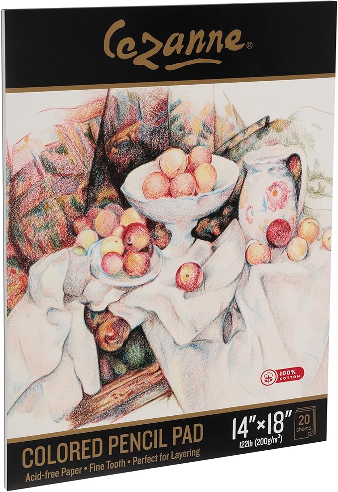 Cezanne 100% Cotton Colored Pencil Sketch Pad - 14x18, 20 Sheets, 122 lb. Fine-Tooth Paper, Art Supplies for Drawing Accessories, Supports Multiple Layers, Ideal for Graphite and Charcoal