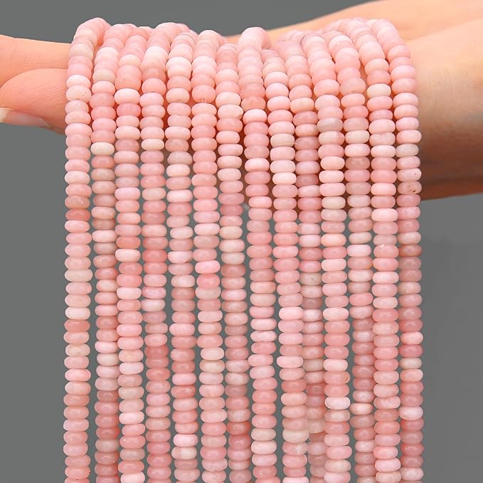 2 Strands (300PCs) Natural Pink Opal Rondelle Beads, 2 * 4mm Gemstone Loose Spacer Abacus Disk Beads for DIY Bracelet Necklace Earrings Jewelry Making, Craft Supplies Beading Kit