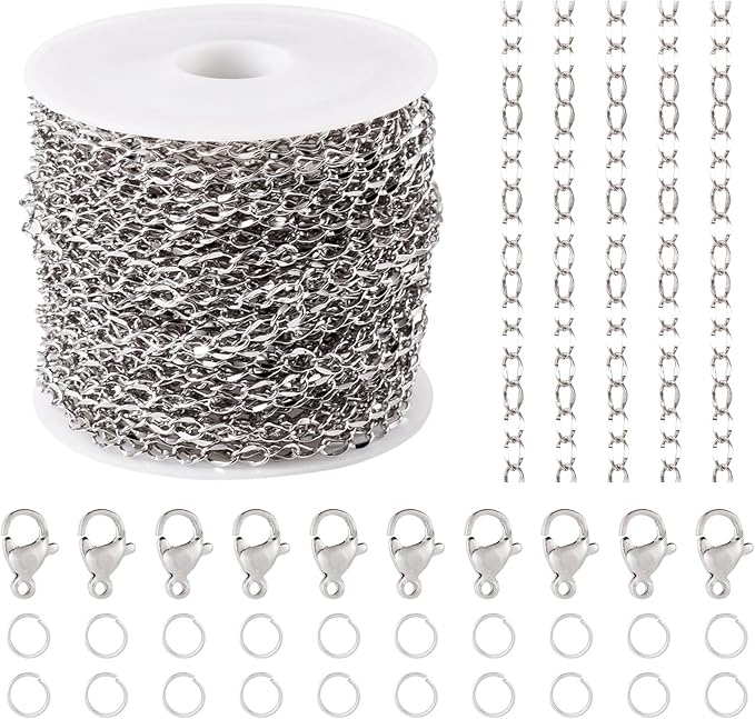 Sparkeads 10M Silver Chain for Jewelry Making,Stainless Steel Chain,Silver Link Necklaces for Women,Cable Chain Bracelet Chains for Bracelet DIY Earring Craft Supplies Jewelry Making,4.5x2.5x1mm