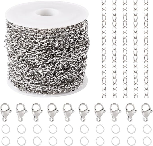 Sparkeads 10M Silver Chain for Jewelry Making,Stainless Steel Chain,Silver Link Necklaces for Women,Cable Chain Bracelet Chains for Bracelet DIY Earring Craft Supplies Jewelry Making,4.5x2.5x1mm