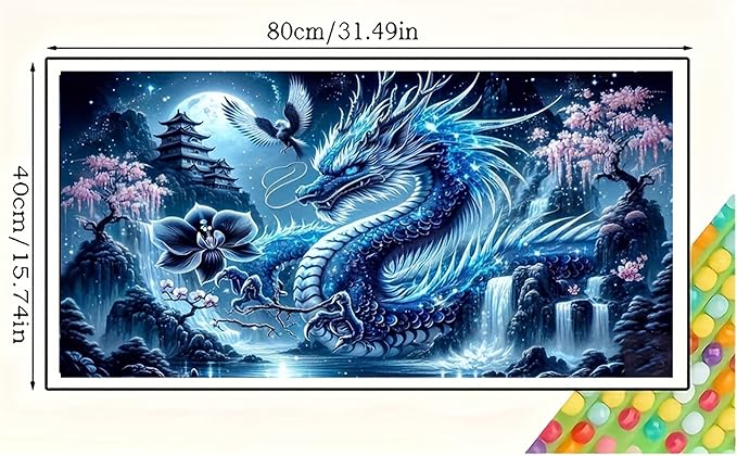 Fantasy Dragon 5D Diamond Painting Kits for Adults,Waterfall Landscape Diamond Mosaic Art,DIY Full Round Diamond Embroidery,Diamond Art Kits for Home Decor,Large size 31.5 x 15.7 inches,DIY Mosaic Art