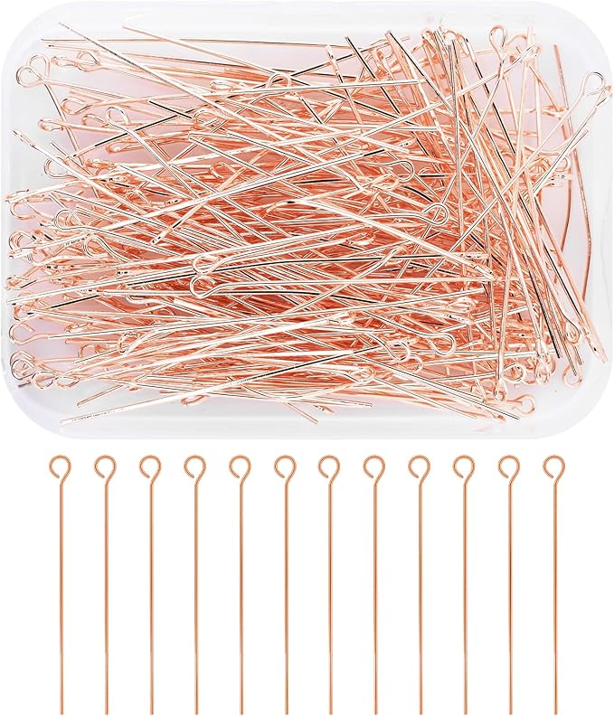Mandala Crafts 200 2 Inch Rose Gold Eye Pins for Jewelry Making Earring Making Supplies Jewelry Findings Open Eye Head Pins for Earrings DIY Bracelets Rosary Charms