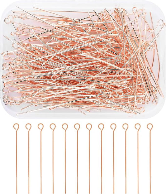Mandala Crafts 200 2 Inch Rose Gold Eye Pins for Jewelry Making Earring Making Supplies Jewelry Findings Open Eye Head Pins for Earrings DIY Bracelets Rosary Charms