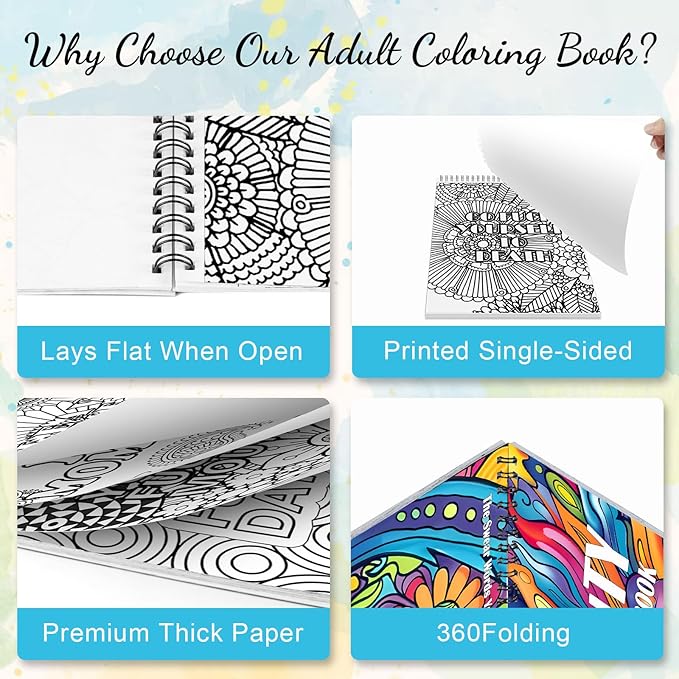 Swear Words Coloring Books Cuss Words for Adult Spiral Bound Page One Sided Design, Funk Coloring Pages with Stress Relieving 24 Colorful Coloring Pages Coloring Book of Cuss Words Gag Gift for Friend