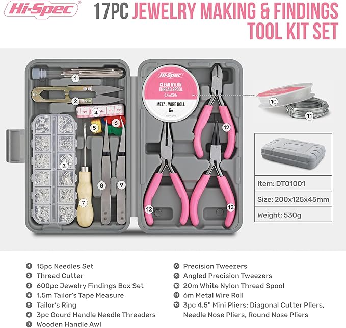 Hi-Spec Jewelry Making Supplies Kit for Adults with Findings Accessories Box Set. Pliers & Wires for Handmade Bracelets, Necklaces, Earrings and Charms Arts & Crafts