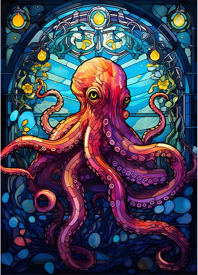 SENQAO Octopus Diamond Art Kits for Adults, Stained Glass Full Drill Diamond Dots Paintings for Beginners, Round 5D Paint with Diamonds Pictures Gem Art Painting Kits DIY Crafts Kits 30x40cm