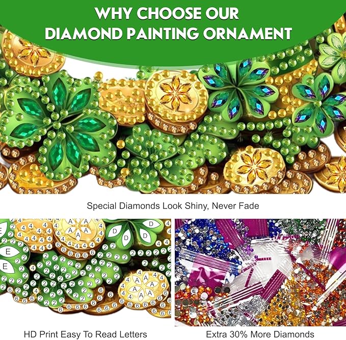 NEWENMO Diamond Art Kit for Adult, Happy St. Patrick's Day, Diamond Art Painting Double Sided Window Pendants for Home Garden Wall Hanging, DIY Special Shaped Gem Hanging Ornaments, Lucky Gold Coin