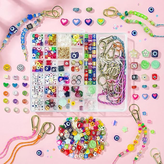 Horsdo Adult DIY Keychain Making Kit, Bead Bag Charm Jewelry Making Kit for Women Teens 12+, Handmade Key Ring Pendant Craft Supplies for Bag Accessories, Personalized Gifts
