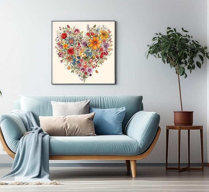 BYGFHLYW 5D Diamond Painting Kits for Adults, Heart Flower Diamond Art Kits for Adults Beginner, DIY Full Drill Diamond Dot Gem Painting for Home Wall Decor 13.78x13.78inch