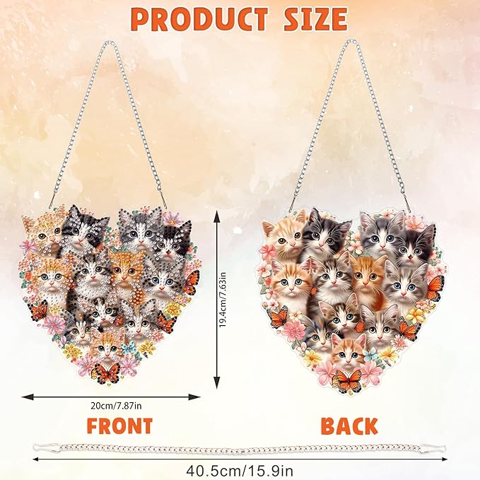 DOMROM Cat Diamond Art Hanging Kits for Adults Beginner, Special Shaped Crystal Diamond Painting Cat Pendant, DIY Diamond Art Suncatchers Animal for Home Garden Wall Decor Gift