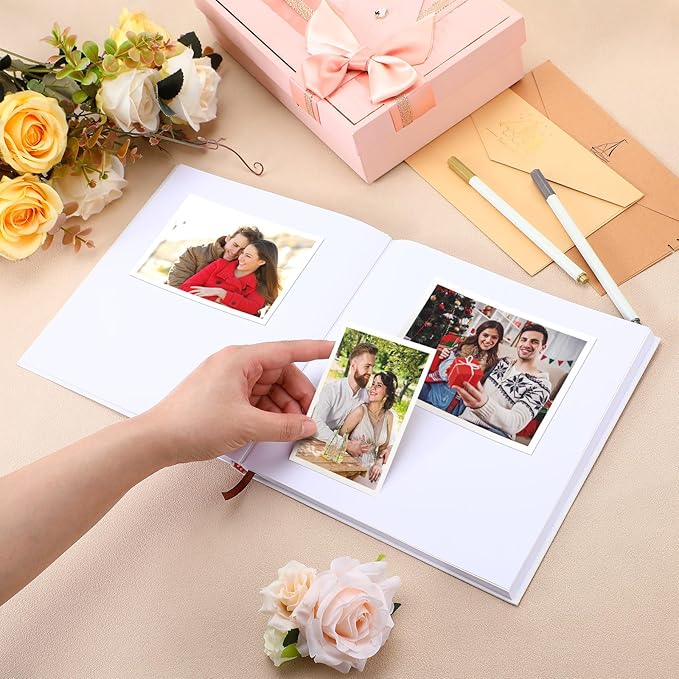 Colarr Hardcover Couples Scrapbook 144 Pages 8.7 x 8.7" Valentine Couples Photo Album Scrapbook Journal for 1 Year Wedding Memory Anniversary Photo Book Gift with 2 Markers(White,Memories of Us)