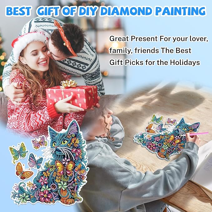 Bowetile Colorful Cat Diamond Art Hanging Kits for Adults, 5D Special Shape Diamond Painting Cats Window Pendant Kits, Animal Gem Art Suncatchers Ornament for Home Garden Wall Decor