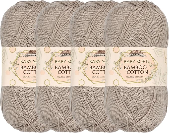 JubileeYarn Baby Soft Bamboo Cotton Yarn - 50g/Skein - Sand Cliff Brown - 4 Skeins