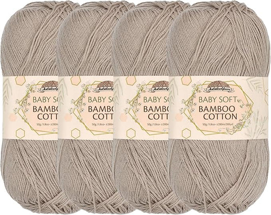 JubileeYarn Baby Soft Bamboo Cotton Yarn - 50g/Skein - Sand Cliff Brown - 4 Skeins