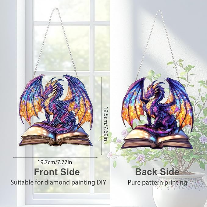 TOSTOG Dragon Diamond Art Hanging Kits for Adults, Dragon Diamond Painting for Adults Window Pendant, Special Shape Diamonds Diamond Painting Hanging Pendant Kit for Wall Home Decor Gift