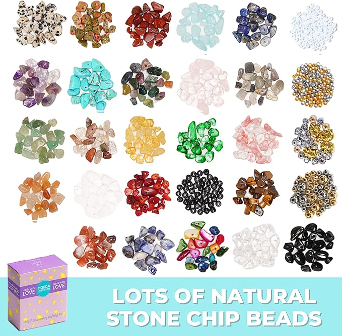 MODDA Natural Stone Jewelry Making Kit - Includes Crystal, Chip Beads, Necklace, Bracelet, Earrings, Ring Making Supplies, Crafts for Adults, Beginners, Christmas Gift for Teens, Girls, Women, Moms