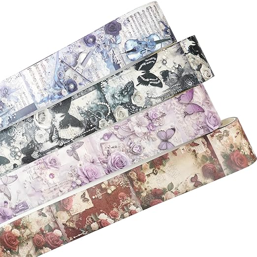4 Rolls Vintage Washi Tape Set – Floral Butterfly Decorative Adhesive Tape for Scrapbook & Journal, Elegant Retro Design for DIY Crafts, Planners