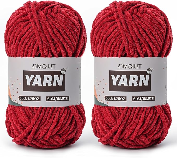 2 Packs Plush Chenille Chunky Crochet Yarn - Baby Yarn for Crocheting Soft - Velvet Yarns Knitting for Blankets Crafts - Fluffy Amigurumi Yarns 100g/131yds (2 Burgundy)
