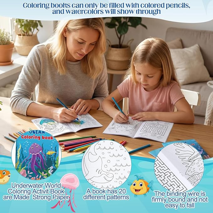 Liliful 24 Pcs Ocean Cartoons Coloring Book Bulk Mini Ocean Cartoons Theme Drawing Book with Sea Creature Shell Patterns Marine Life Goodie Bag Filler Party Favors and Holiday Gifts