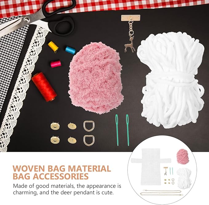 DOITOOL DIY Woven Purse Material Kit with Deer Pendant Cross Stitch Bag Making Supplies for Handmade Crochet and Knitting 7.28X4.13X1.57In Practical Craft Accessory for