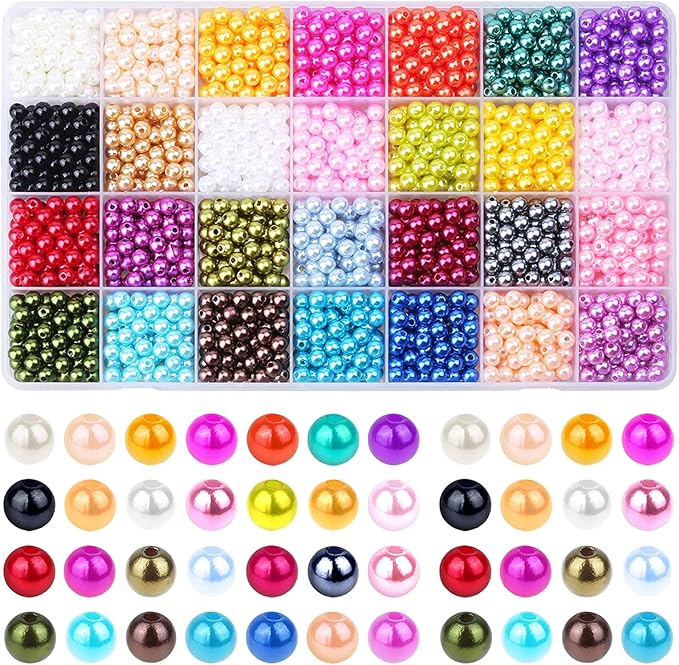 1960PCS Pearl Beads, 6mm 28 Colors Multicolor Loose Pearls for Crafts with Holes for Jewelry Making, Small Pearl Filler Beads for Crafting Bracelet Necklace Earrings