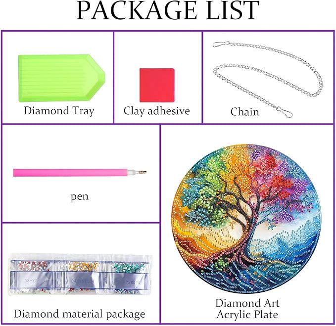 Pavemlo Hanging Diamond Art Kits for Adults Tree – 8x8 Inch Double-Sided Acrylic Board DIY Crystal Diamond Suncatcher Pendant, Sparkling Home Wall or Window Decoration Handmade Gift