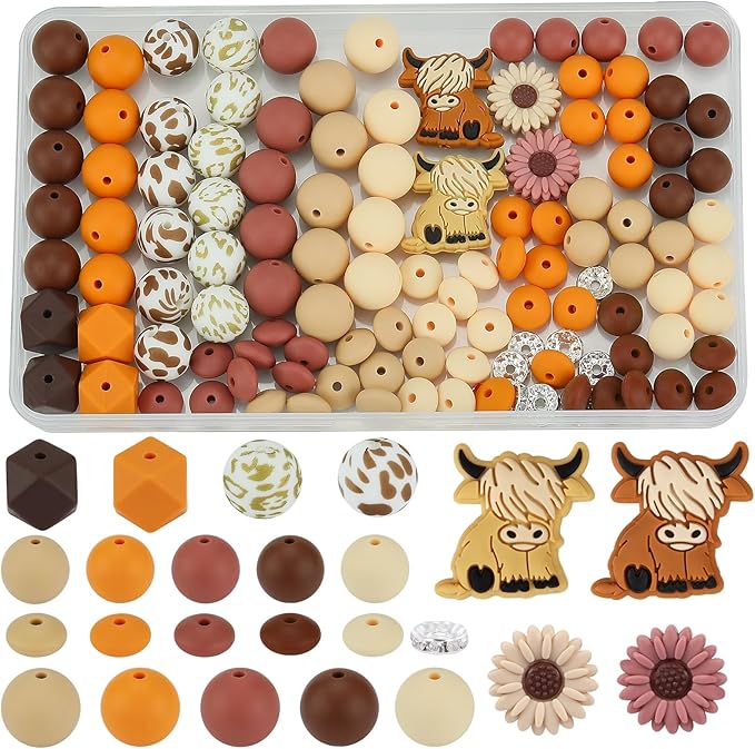 120 Pcs Yak Themed 12mm 15mm Silicone Beads Kit for Keychain Making Daisy Beads Round Focal Beads for Pens Bracelets Necklace DIY Crafts Jewelry Making