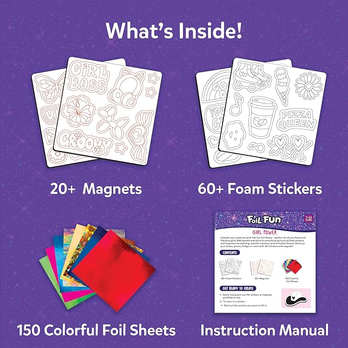 Skillmatics Foil Fun - Girl Power, 20+ DIY Foil Art Magnets, Mess-Free Craft Kit, 60+ Foam Stickers, Creative Activity for Girls, Kids, Tweens, Teens (Ages 7-13), Gifts, Travel, Party Favor