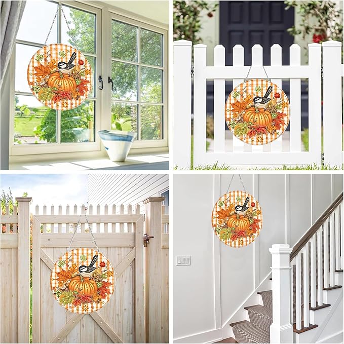 Reofrey Hanging Diamond Art Kits for Adults - 8x8 Inch Thanksgiving Day Acrylic Board Double Sided Pattern Diamond Art Suncatcher Pendant, Crystal Art for Home Wall Window Decoration Handmade Gift