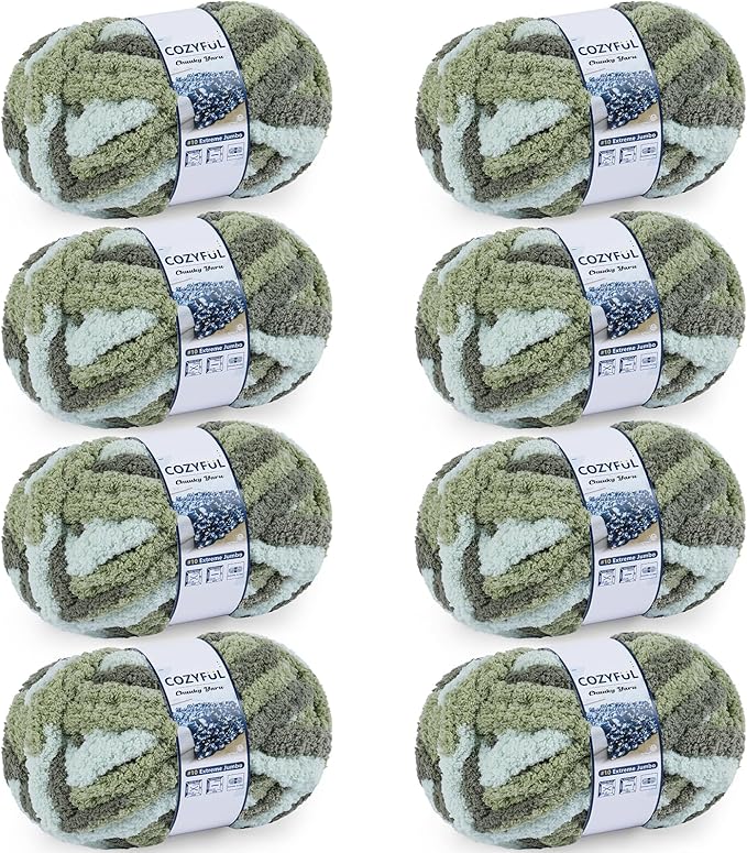 Chunky Yarn for Hand Knitting - #10 Chunky Chenille Blanket Yarn, Jumbo Big Thick Chunky Yarns for Crocheting, Tie Dye Bulky Knit Yarns, 8 Skein (25 yds 8 oz Each Skein), Forest & Sage & Mint