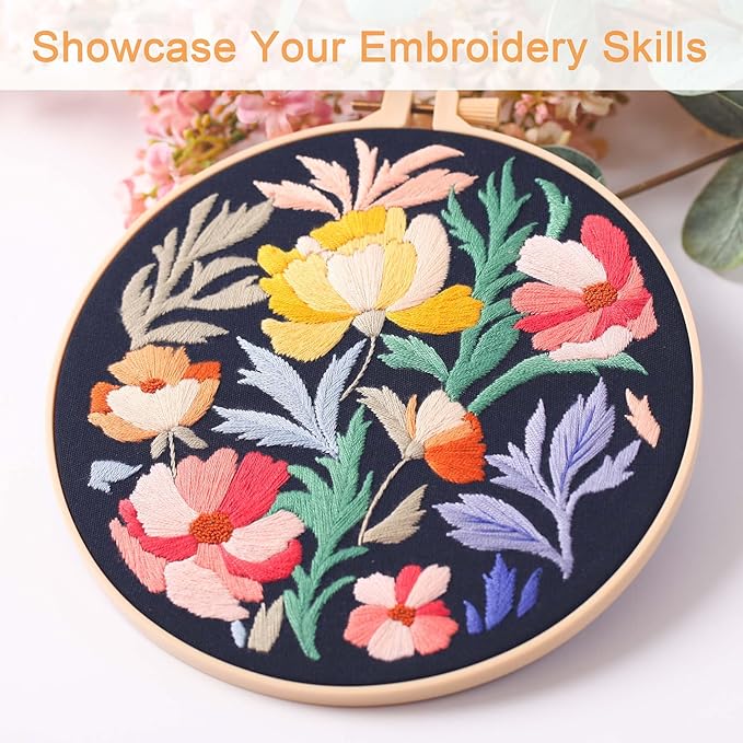 reewisly 3pcs embroidery starter kit with patterns and instructions, diy adult cross stitch kits beginner, including 3 plastic embroidery rings, 1 scissors, colored threads and needles