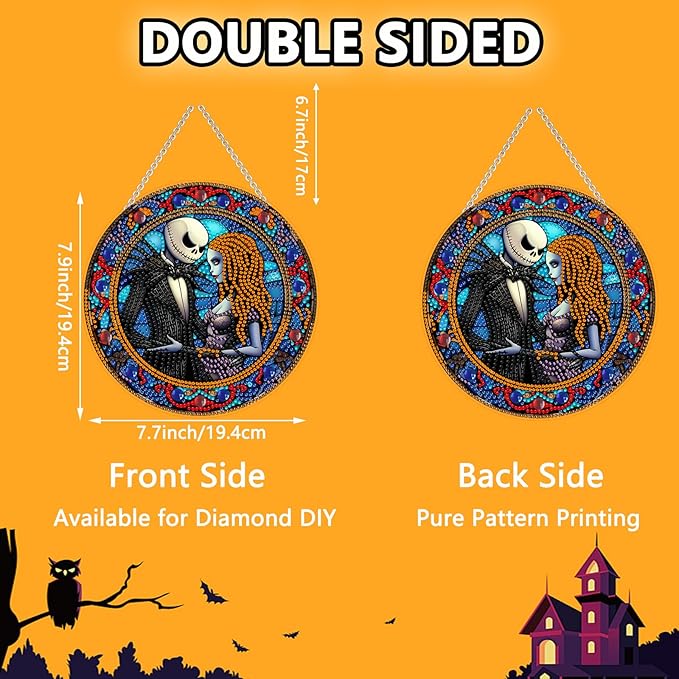 WEUOPG Halloween Diamond Art Hanging Kit for Crafts, DIY Acrylic Diamond Art Painting Window Pendants Home Garden Wall Hanging Kits, Double Sided Hanging Ornament