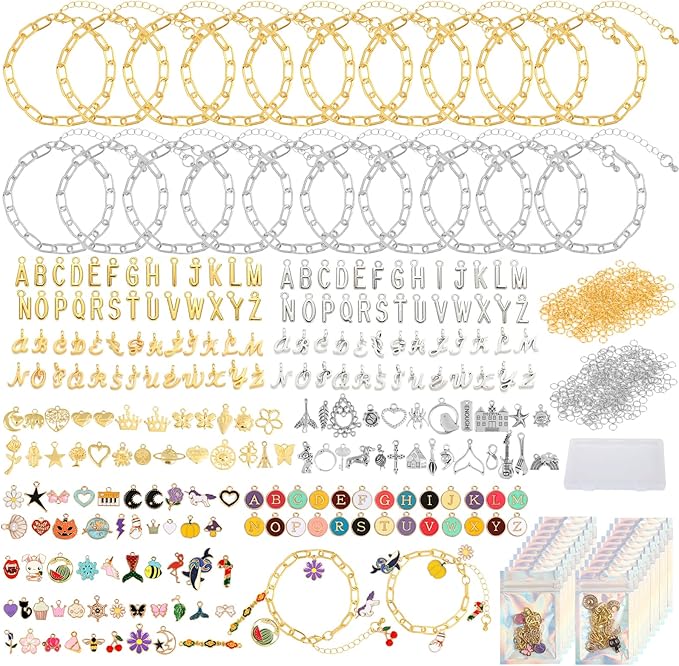 Zplontya Charm Bracelet Making Kit - 571 Pcs Jewelry Supplies with 20Pcs Bracelet Chains, Storage Box & Gift Bags, DIY Bracelet Kit for Jewelry Making, Gold & Silver Charms for Crafting