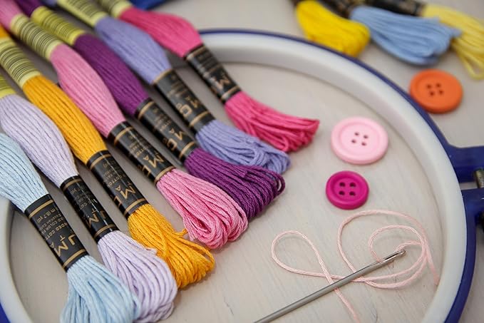 Pack of 12 Popular Colours Premium Embroidery Thread | 100% Egyptian Cotton Premium Skeins | Cross Stitch Embroidery Floss | Oeko TEX Certified| (12, Candy Bloom)