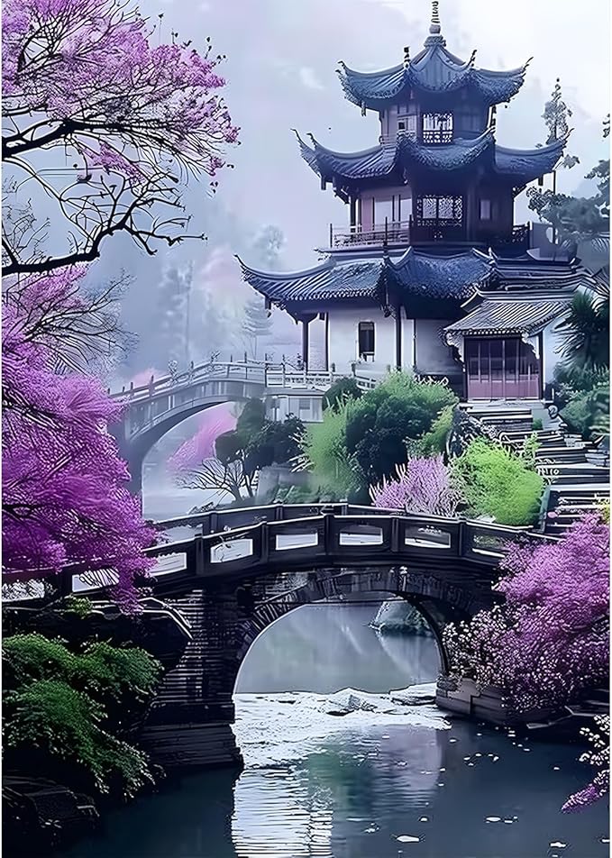SENQAO Plum Blossom Dreamscape Diamond Art Kits for Adults, Vintage Flower Tree Scenery Diamond Painting Kits for Beginners, 5D Round Full Drill Winter Gem Art Kit, Home Wall Decor Gifts 12x12 inch