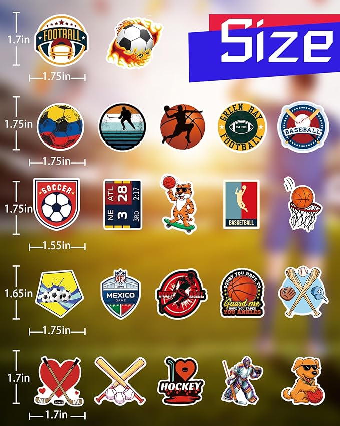 pcnearty 300 pcs sport stickers for kids, sport water bottle stickers, vinyl waterproof laptop sticker for water bottle, bulk sticker packs for boys kids classroom prizes for elementary students