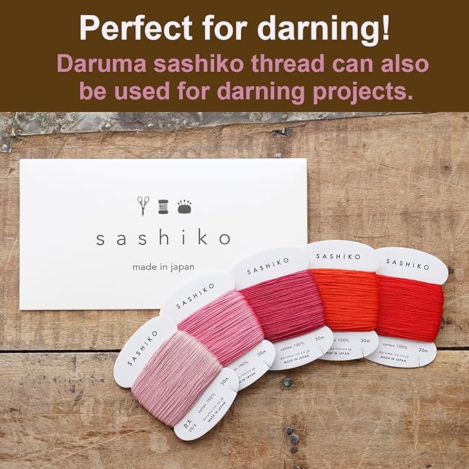 DARUMA Sashiko Thread 100% Cotton Card Type (32.8 yd) x 5 Colors with English Manual, Sewing & Embroidery Value Set with Gift Package(Thick, Hanafubuki)