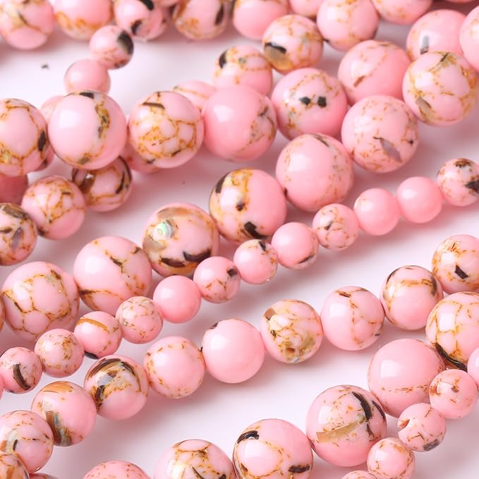 Pink Shell Turquoise Stone Beads Jewelry Making Gemstone Round Crystal Bracelet Necklace 1 Strand 15.5inch 31PCS 12MM
