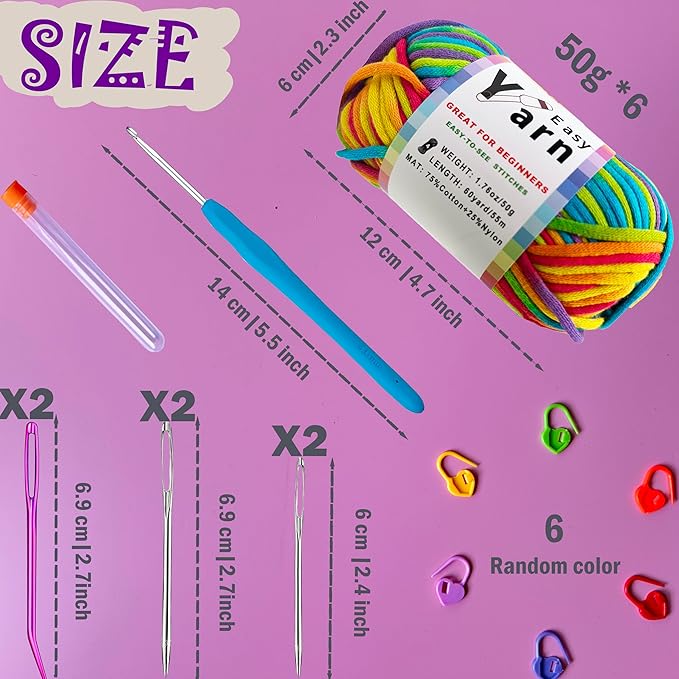 Beginner Easy Yarn Kit for Knitting,Crocheting; Worsted Weight Medium #4; Cotton Blend Yarn for Amigurumi with Tools (Positive Sunflower, 6 Skein)