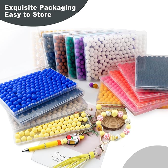 160Pcs 12mm Silicone Beads for Keychain Making Bracelet Necklace, Bulk Round Silicone Beads for Pens（Black）