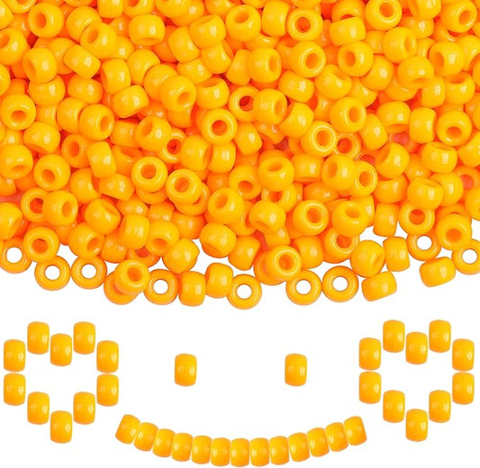 Plastic Pony Beads, 1000 Pcs, 6x9mm, for Bracelet, Hair Braiding, Friendship Bracelets, Jewelry Making (Orange)