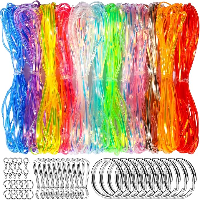 Fandamei Lanyard String Kit, 12 Laser Colors Plastic Lacing Cord, Glossy Laser Color, Lanyard String for Crafts, Bracelets and Jewelry Making Weaving Kit, Plastic for Bracelets