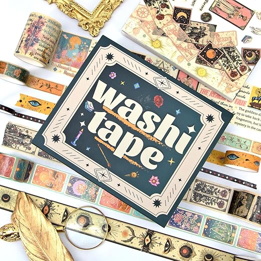Gold Foil Washi Tape Set – 23 Rolls Tarot Washi Stickers Vintage Decorative Tapes for Journaling Supplies, Scrapbooking, DIY Crafts, Junk Journal, Craft Supplies(Celestial Symbols/ Starry/ Magic)
