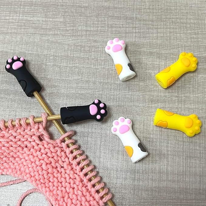 SPANSEE 6 PCS Stitch Stoppers for Small Knitting Needles, Knitting Accessories fit Sizes US 2.5-11 (3mm-8mm) Needles, Knitting Point Protectors, Knitting Needle Caps, Cat Paw Knitting Needle Stoppers