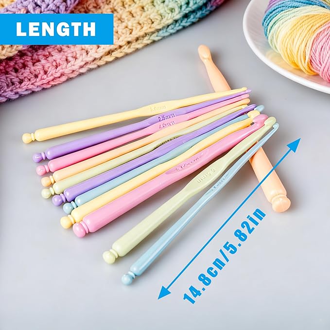 12 PCS Crochet Hooks Set, 2.0-10mm Ergonomic Knitting Needles, DIY Yarn Weaving Tools for Beginners & Experts, Crafting Socks Scarves Hats Blankets