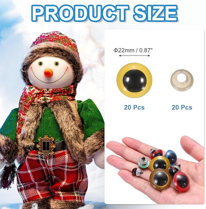 PATIKIL 22mm Safety Eyes, 20Pcs Realistic Doll Crocheting Safety Eyes with Washers for Decor Crochet Accessories Dolls Craft Halloween, Yellow