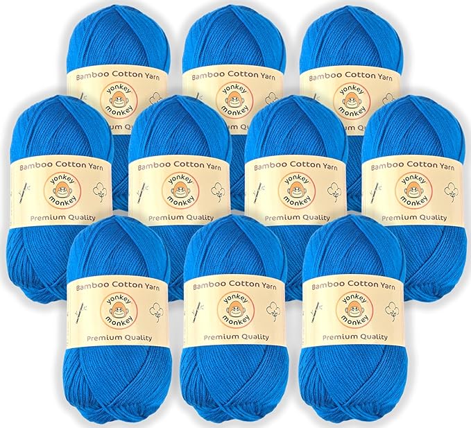 10-Pack of Yonkey Monkey 500 Grams Yarn - 70% Rayon derived from Bamboo, 30% Cotton - Imported - Blue 9056